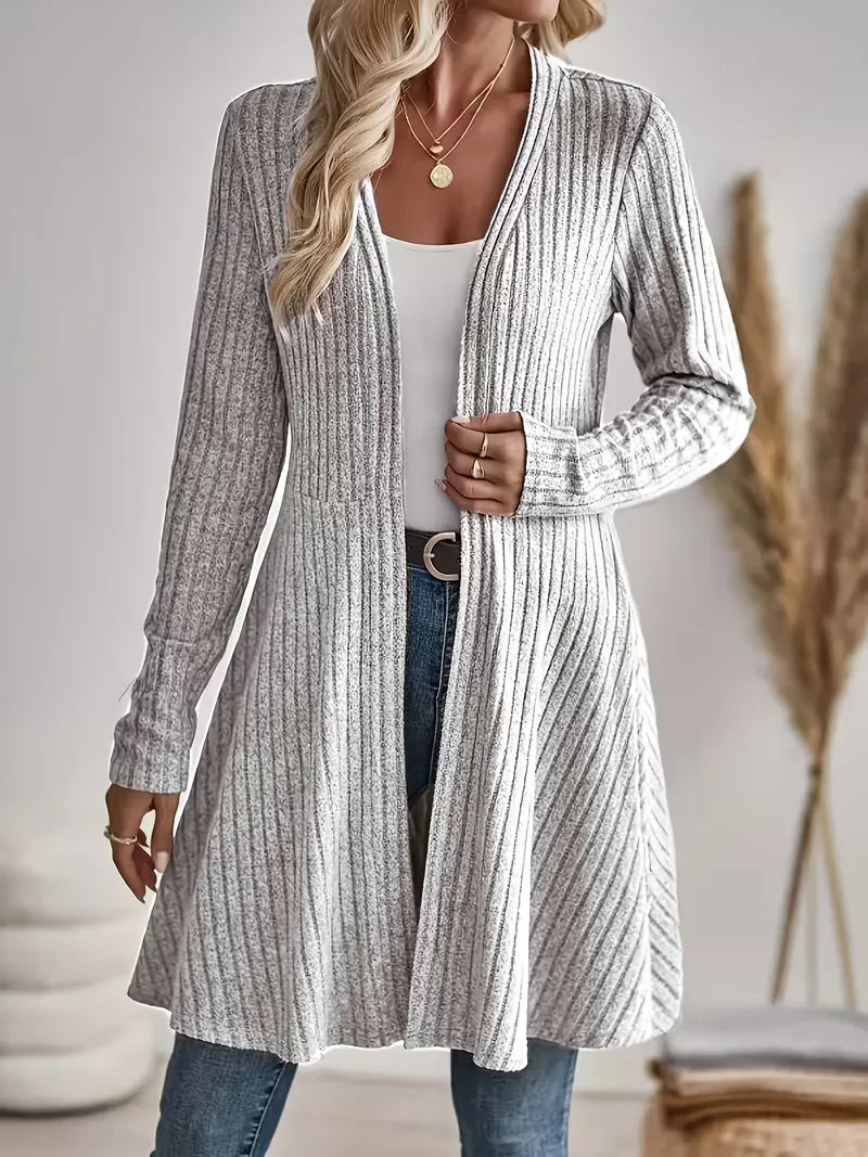 Lang Vest Dames – Gebreide Cardigan Met V-Hals