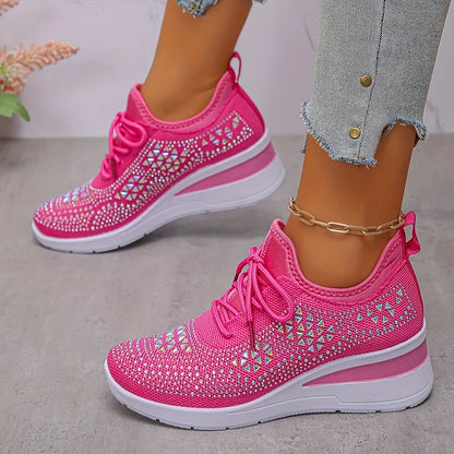 Platform Sneakers Dames – Veterschoenen Met Strass