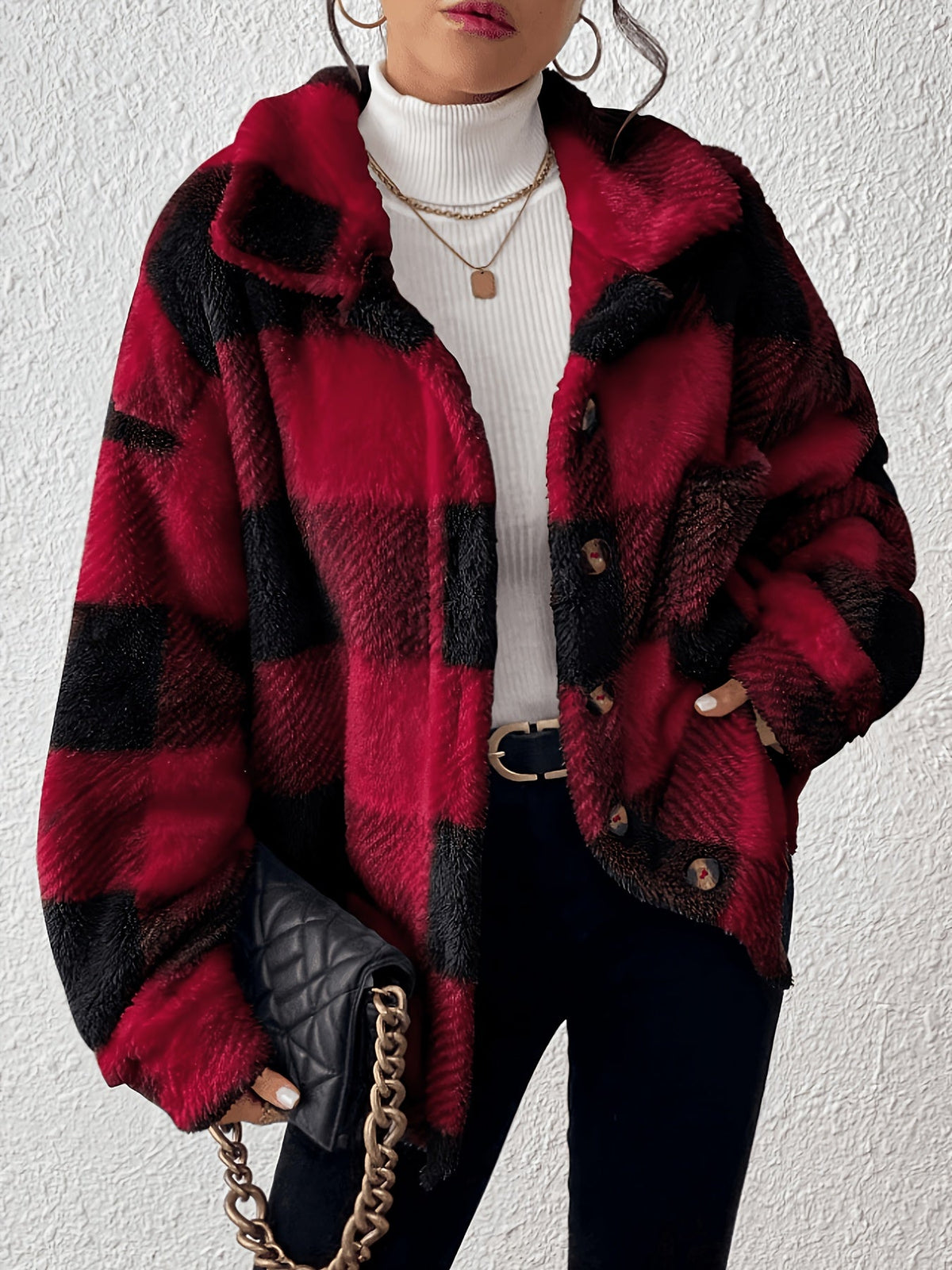Oversized Geruite Fleece Jas Dames – Jasje Met Knopen