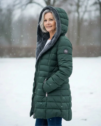 Lange Dames Pufferjas Met Capuchon En Ritssluiting