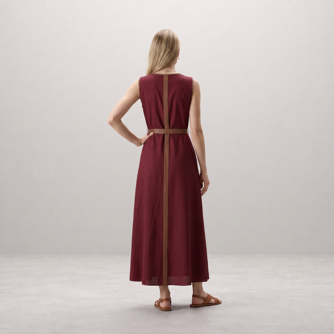 Nienke - Lange Jurk met Contrasterende Details