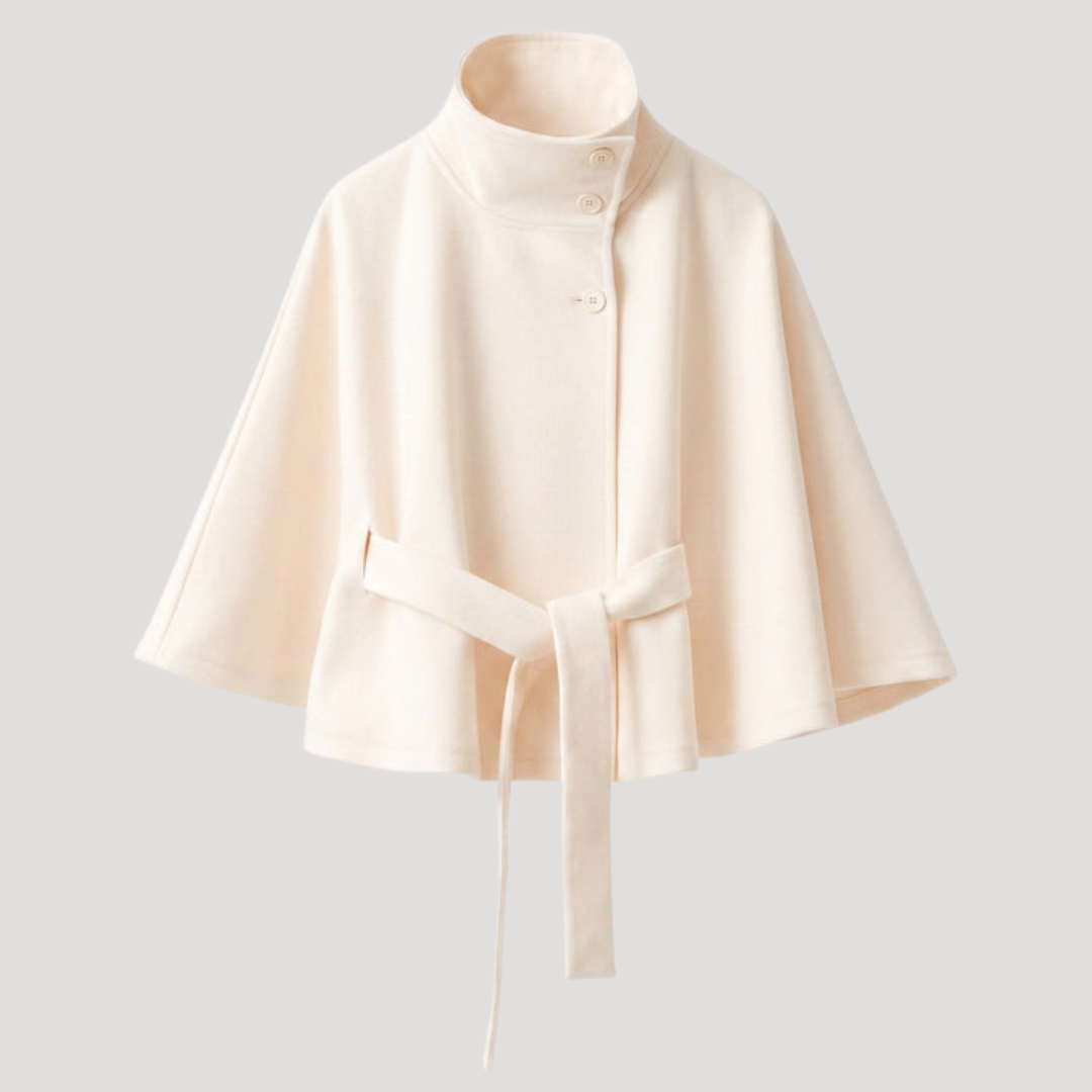 Dames Poncho Jas Met Wijde Mouwen En Strikceintuur