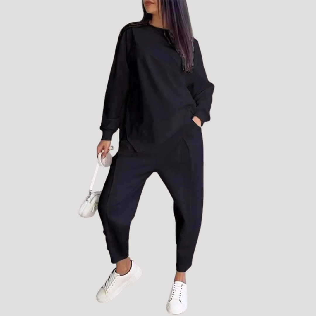 Dames Asymmetrische Tweedelige Set Met Ronde Hals En Jogging Broek