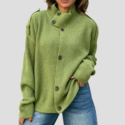 Dames Vest Met Hoge Kraag En Asymmetrische Knoopsluiting