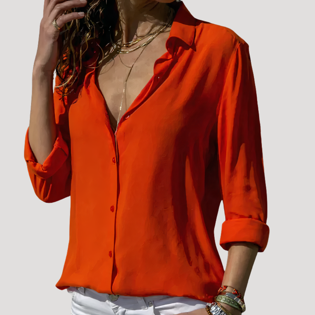 Dames Overhemd Blouse Met V-Hals En Lange Mouwen