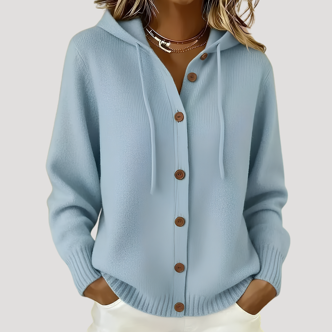 Dames Gebreid Cardigan Met Capuchon En Lange Mouwen
