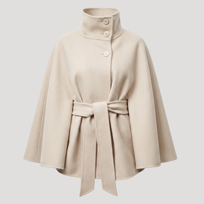Stijlvolle Dames Poncho Jas Met Knoopdetail En Strikceintuur
