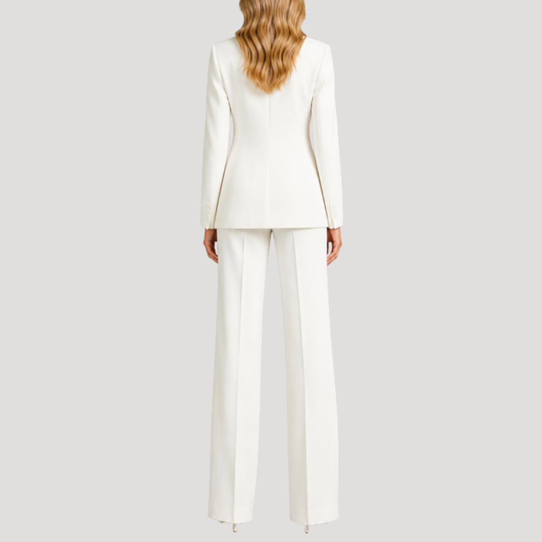 Dames Pak Met Getailleerde Blazer En Wijde Pantalon