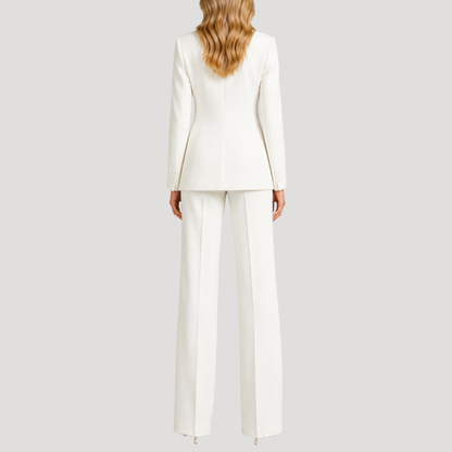 Dames Pak Met Getailleerde Blazer En Wijde Pantalon