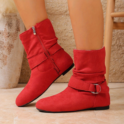 Enkellaarzen Dames – Boots Met Gesp En Plooien
