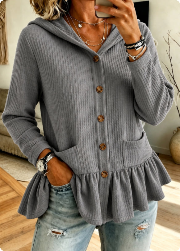 Blouse Dames Met Ruches – Geribde Blouse Met Lange Mouwen