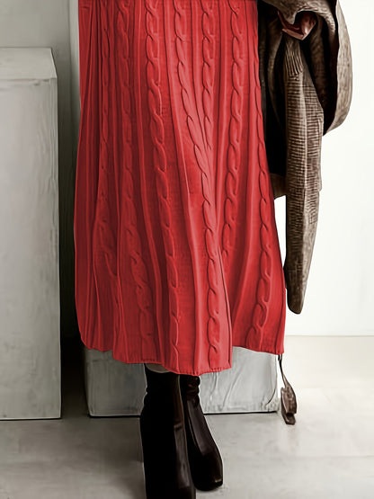 Maxi Sweaterjurk Dames – Lange Gebreide Jurk Met Kabelpatroon
