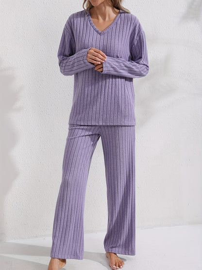 Loungewear Set Dames – Ribgebreide Top & Wijde Broek
