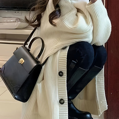 Lange Oversized Dames Cardigan Met V-Hals En Opgestikte Zakken