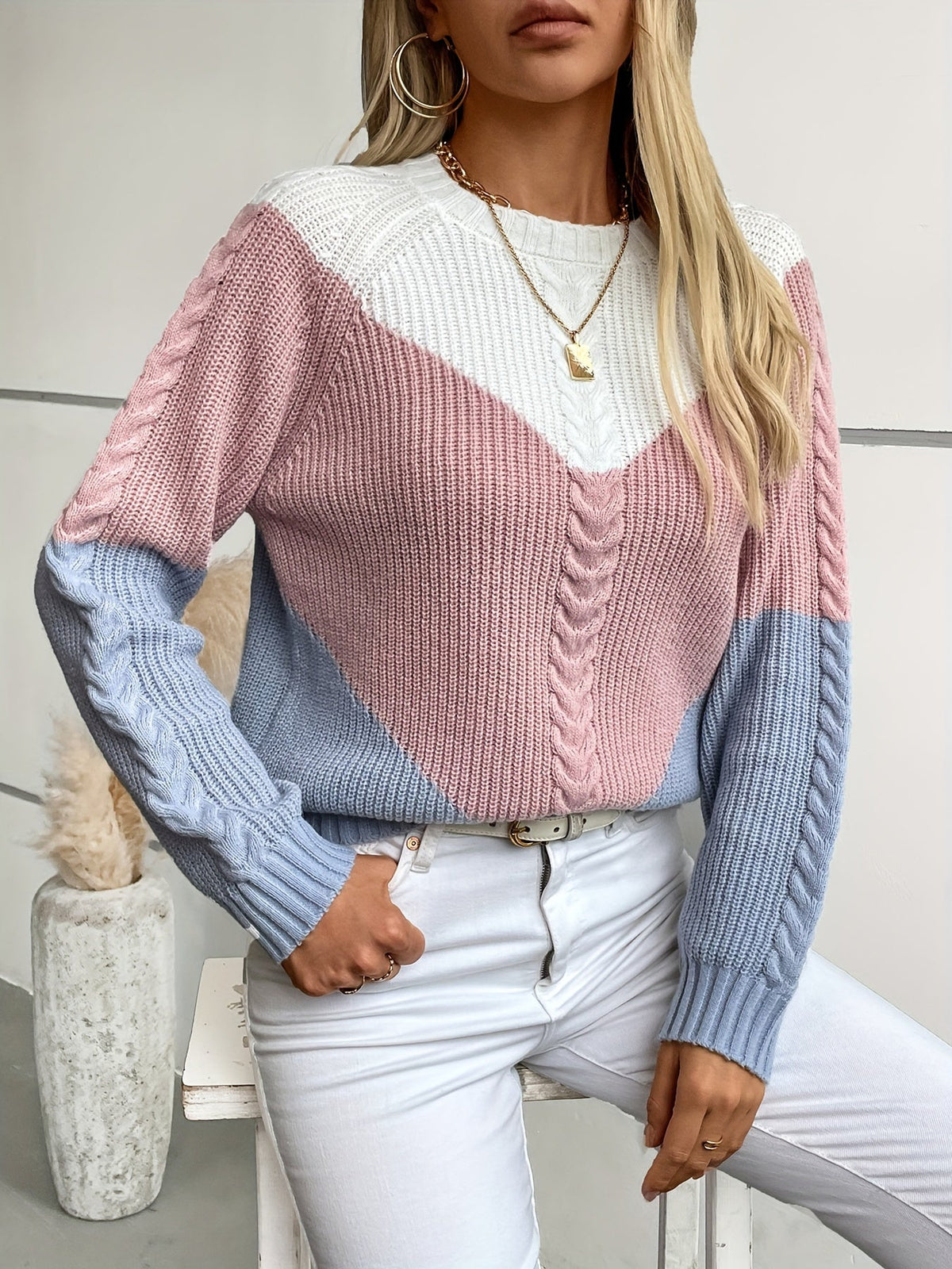 Gebreide Kabeltrui Dames – Colorblock Trui & Wintertrui