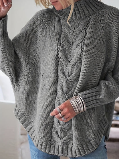 Oversized Dames Trui Met Kabelpatroon En Lange Mouwen