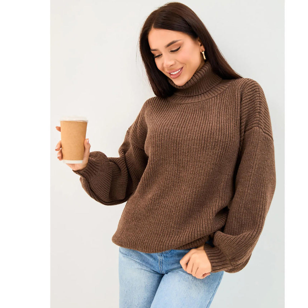 Oversized Coltrui Dames – Halflange Gebreide Top Met Rolcol