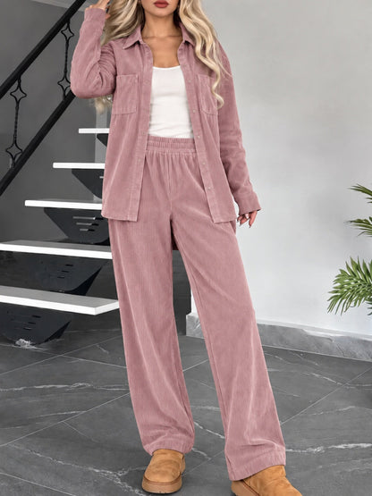 Corduroy Set Dames – Tweedelige Blouse & Wijde Broek