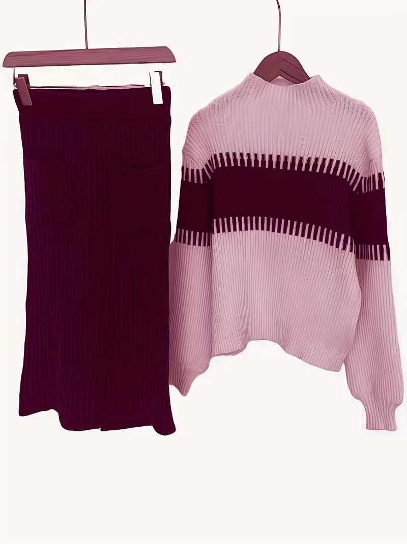 Tweedelige Ribgebreide Set Dames – Trui & Bijpassende Rok