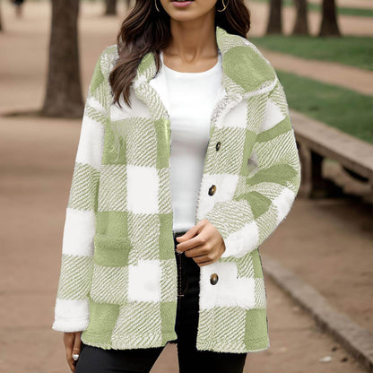 Geruite Teddy Jas Dames – Oversized Tussenjas