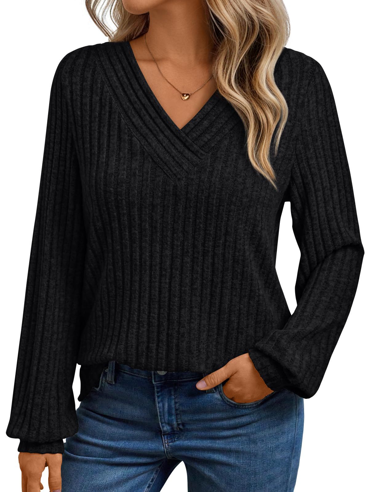 Ribgebreide Trui Dames – Sweater Met V-Hals