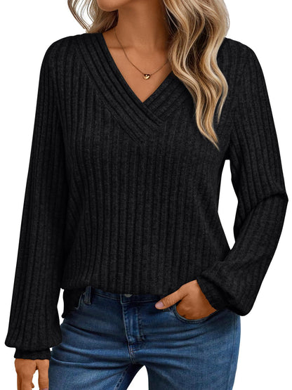 Ribgebreide Trui Dames – Sweater Met V-Hals