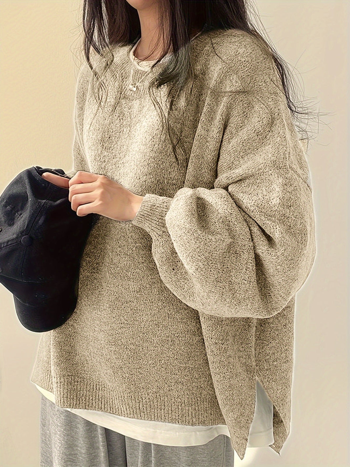 Oversized Gebreide Trui Dames – Trui Met Ballonmouwen