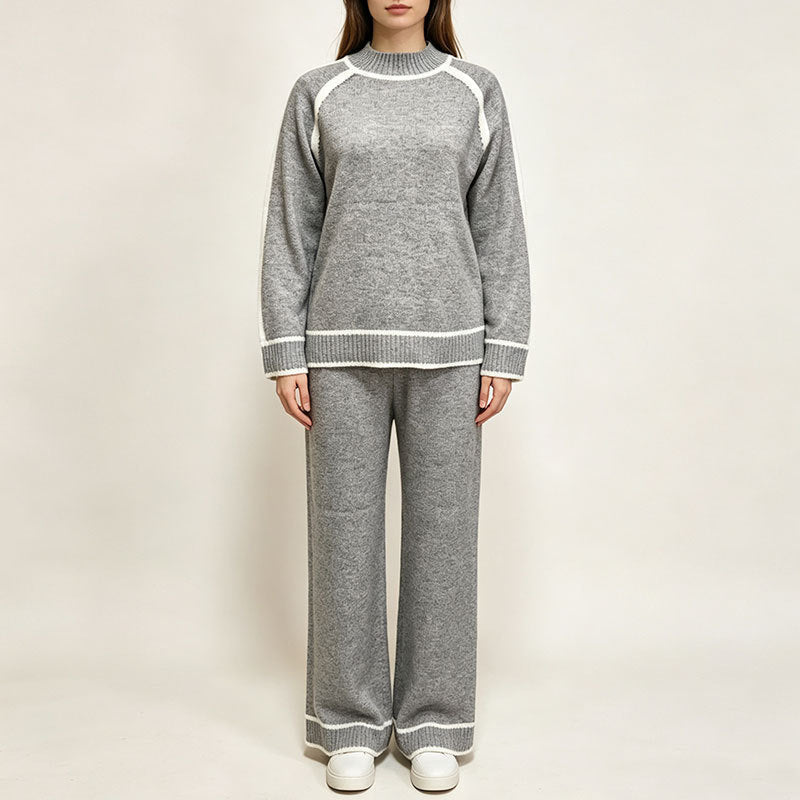 Gebreide Co-ord Set Dames – Tweedelige Outfit Met Trui & Wijde Broek