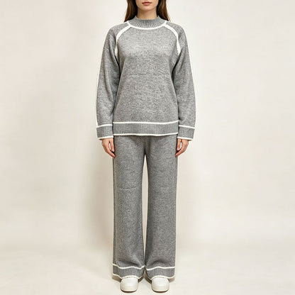 Gebreide Co-ord Set Dames – Tweedelige Outfit Met Trui & Wijde Broek