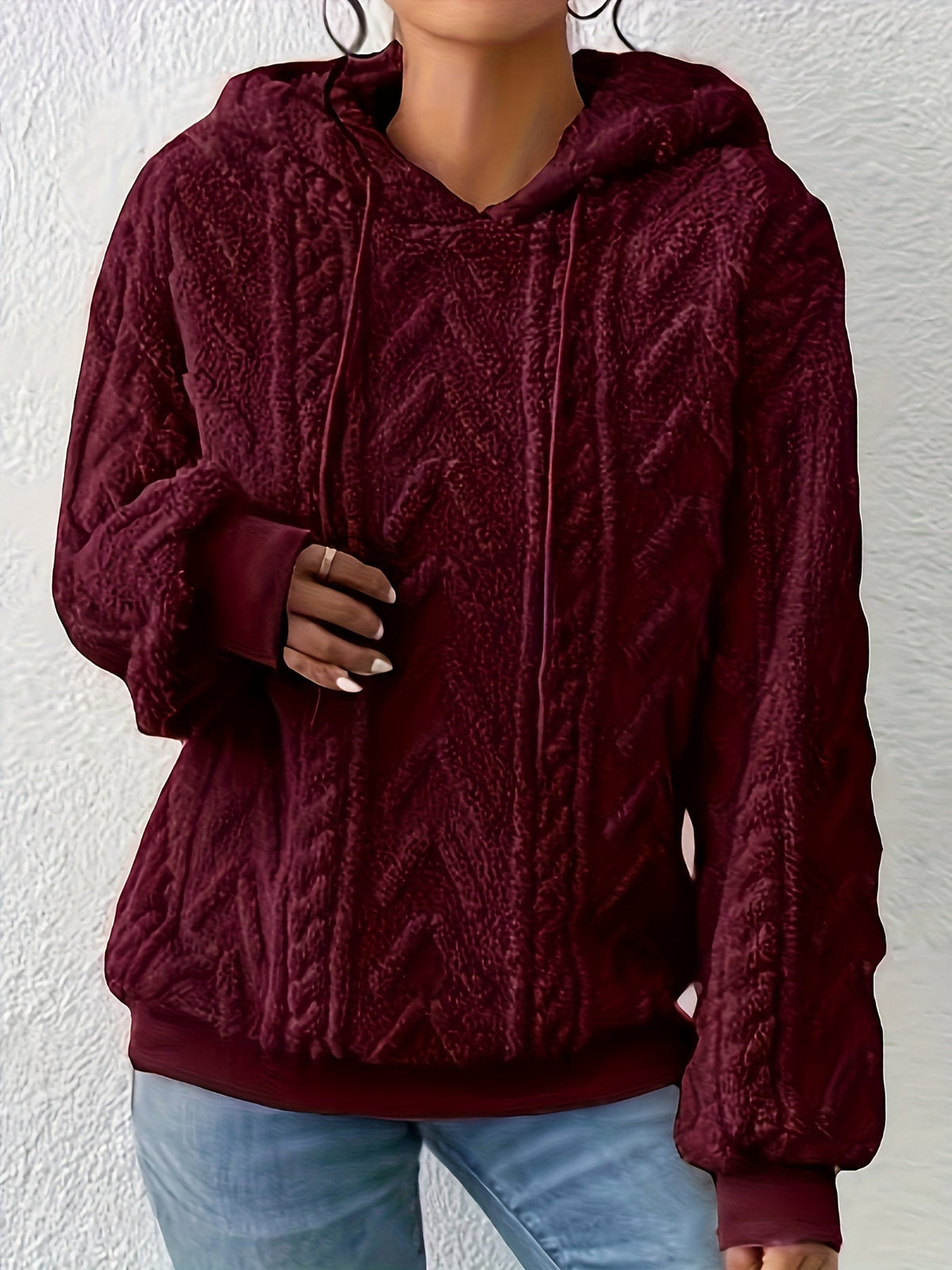 Fleece Hoodie Dames – Kabelpatroon & Capuchon