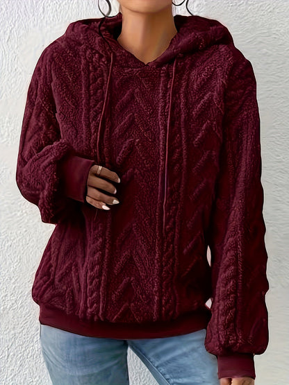 Fleece Hoodie Dames – Kabelpatroon & Capuchon