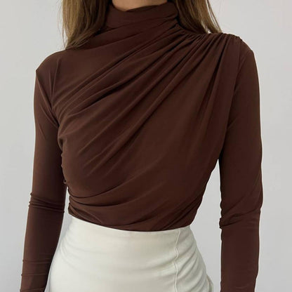 Gedrapeerde Blouse Dames – Longsleeve Met Col