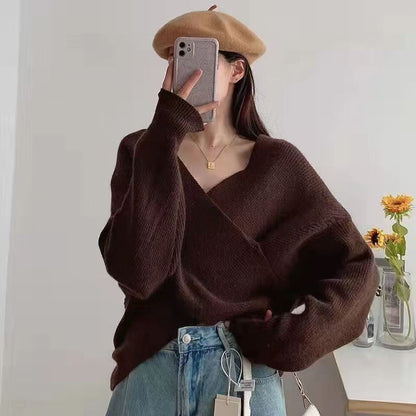 Off Shoulder Trui Dames – Gebreide Trui Met V-Hals