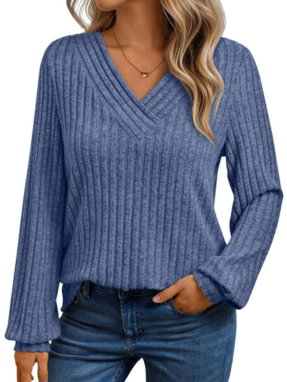 Ribgebreide Trui Dames – Sweater Met V-Hals