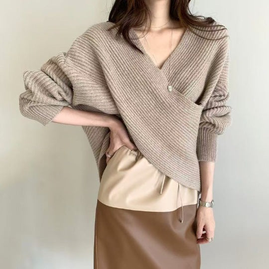 Off Shoulder Trui Dames – Gebreide Trui Met V-Hals