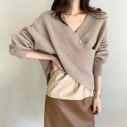 Off Shoulder Trui Dames – Gebreide Trui Met V-Hals