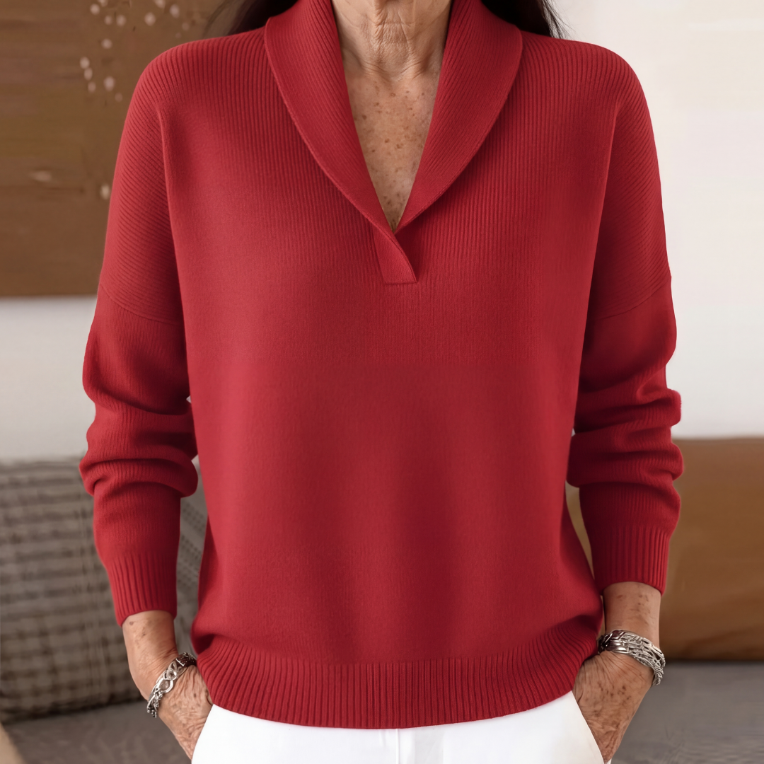 Elegante Trui Dames Met V-Hals – Sweater Met Sjaalkraag
