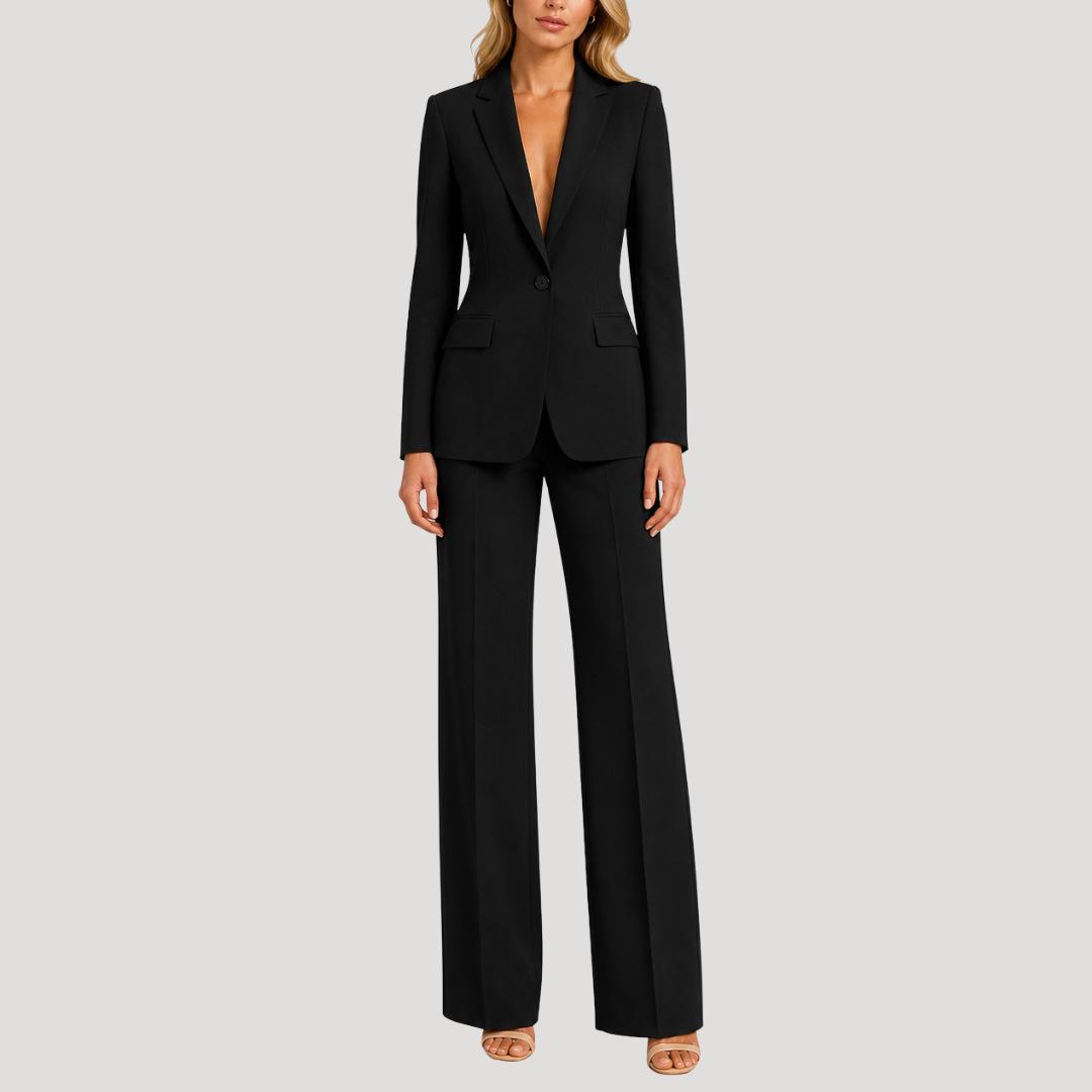 Dames Pak Met Getailleerde Blazer En Wijde Pantalon
