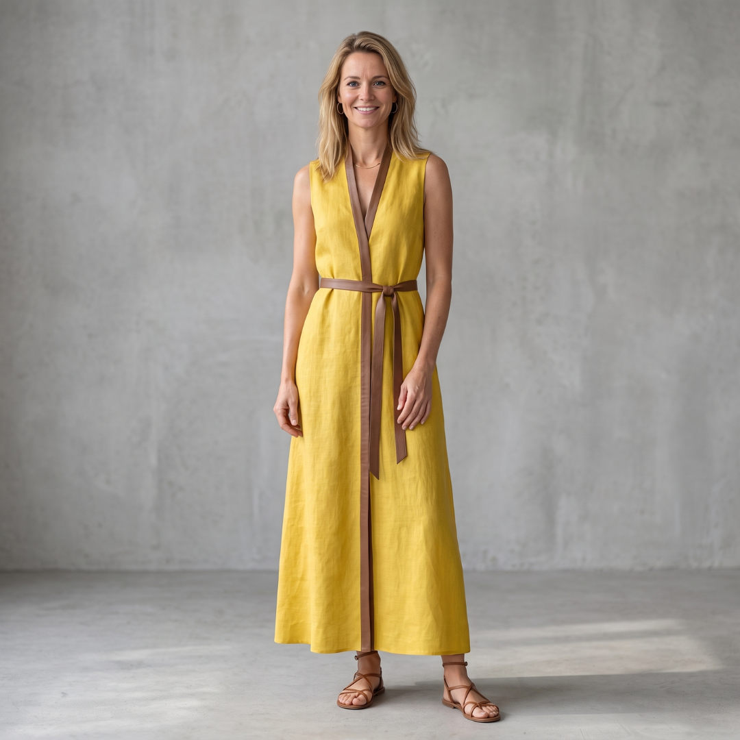 Nienke - Lange Jurk met Contrasterende Details