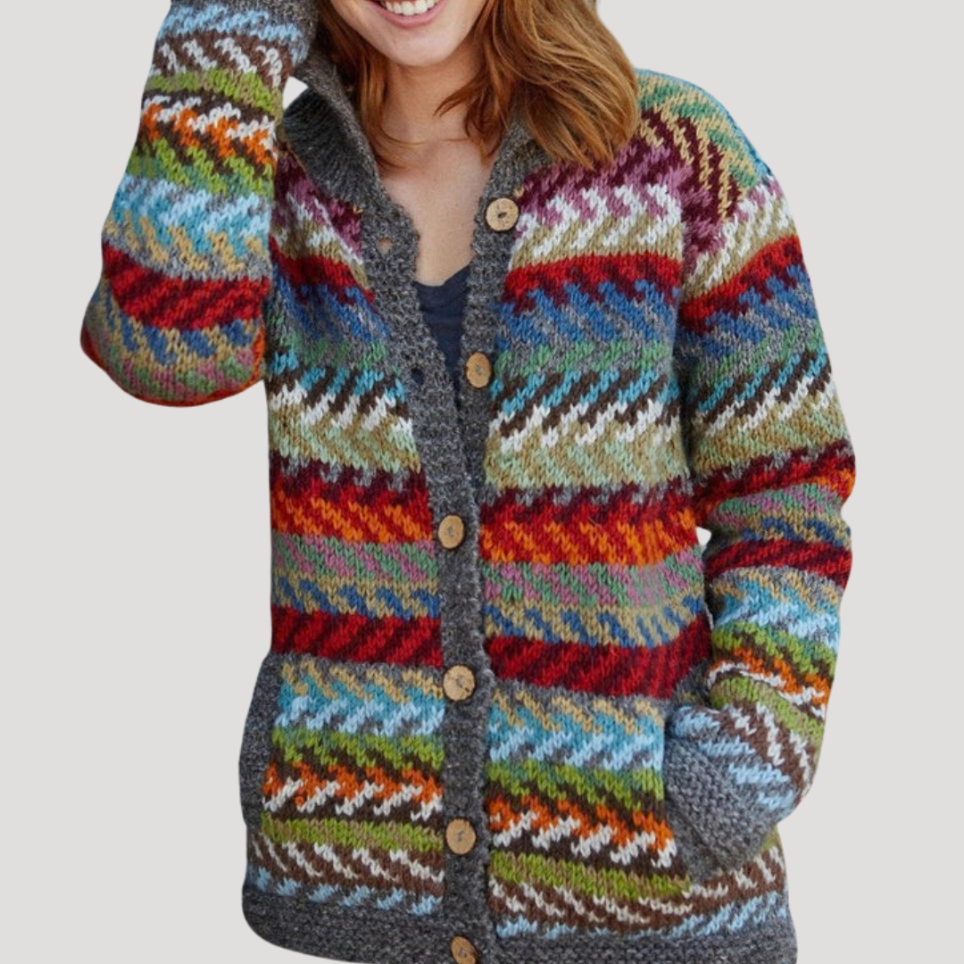 Dames Gebreid Cardigan Met Scandinavisch Patroon En Knopen