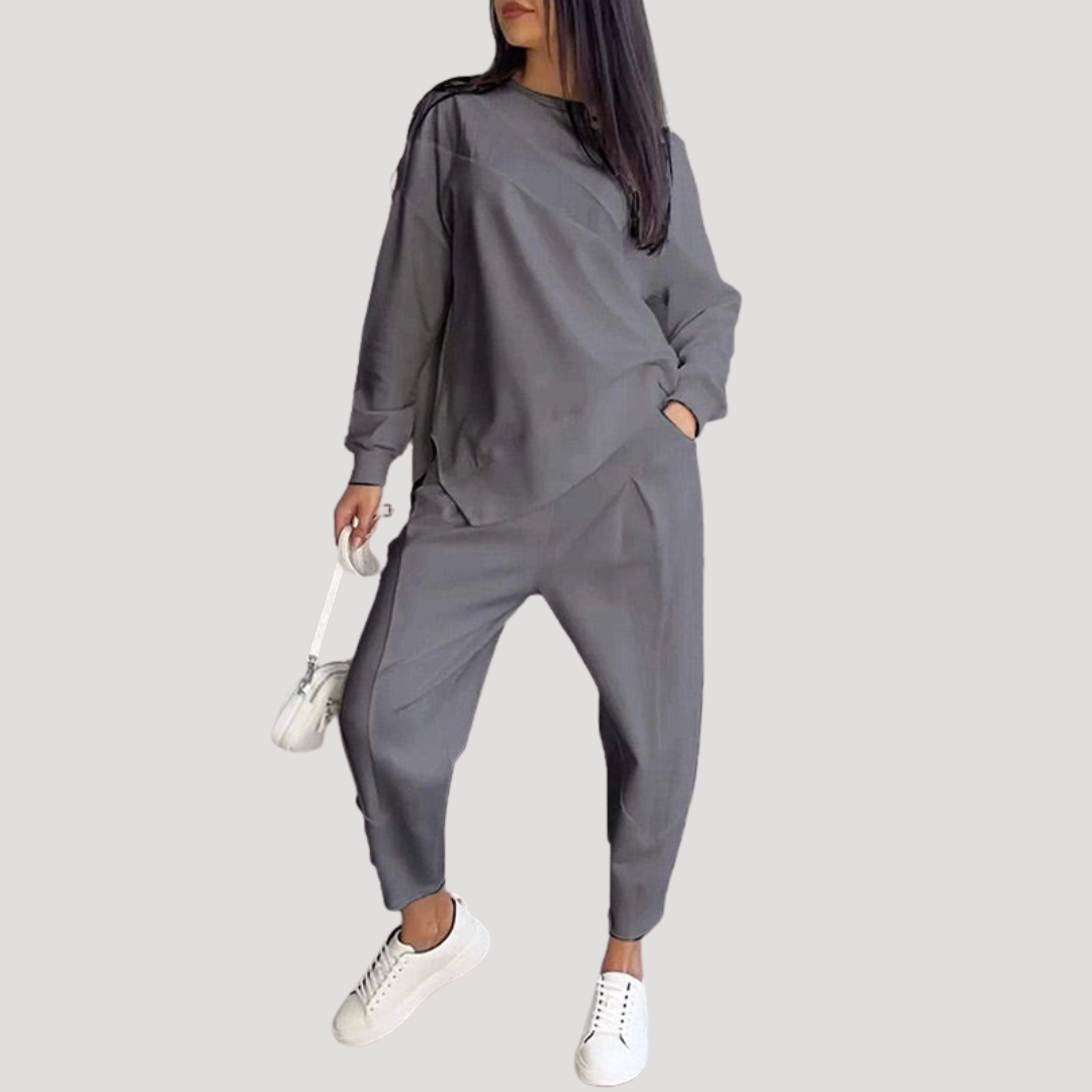 Dames Asymmetrische Tweedelige Set Met Ronde Hals En Jogging Broek