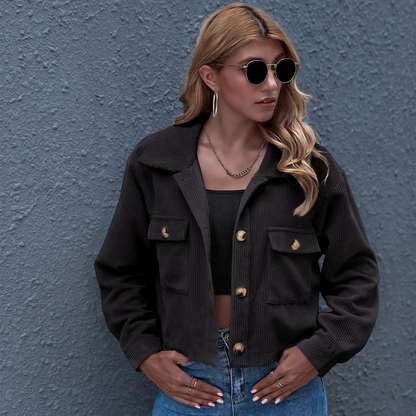 Kort Corduroy Jasje Dames – Jas Met Ribstructuur