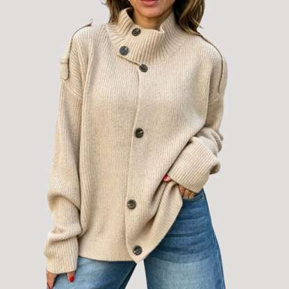 Dames Vest Met Hoge Kraag En Asymmetrische Knoopsluiting