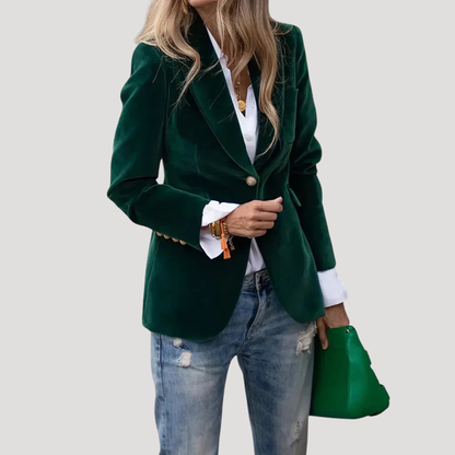 Fluwelen Dames Blazer Met Revers En Enkele Knoopsluiting