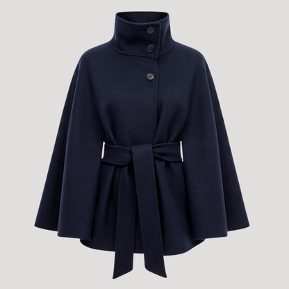 Stijlvolle Dames Poncho Jas Met Knoopdetail En Strikceintuur