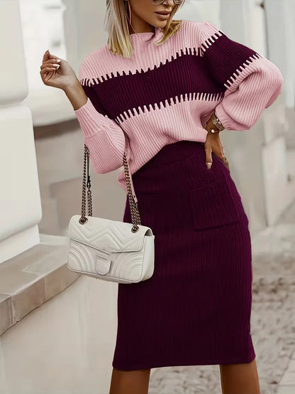 Tweedelige Ribgebreide Set Dames – Trui & Bijpassende Rok
