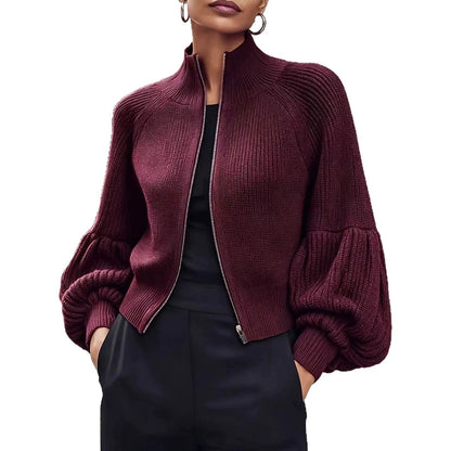 Kort Gebreid Vest Dames – Cropped Cardigan Met Pofmouwen