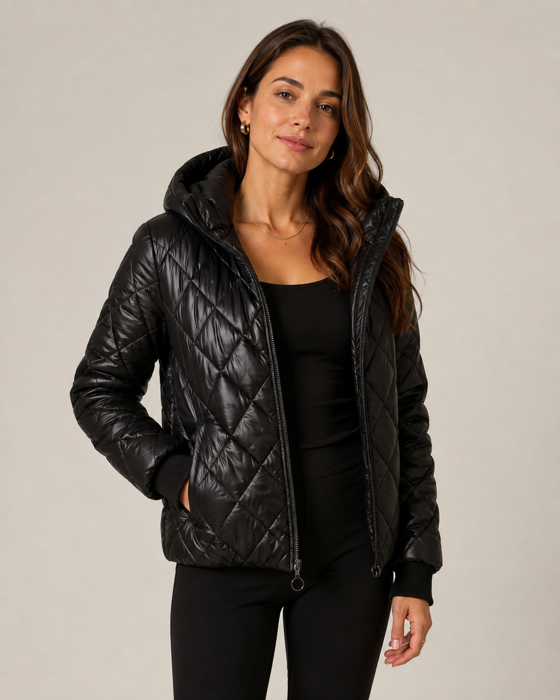 Korte Gewatteerde Dames Puffer Jas Met Hoge Kraag