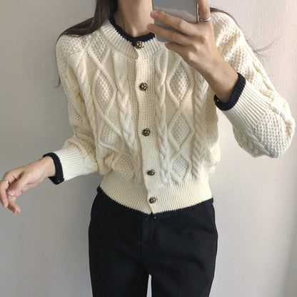 Kort Gebreid Vest Dames – Kabel Cardigan Met Knopen