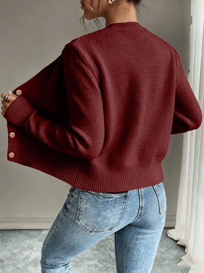 Dames Gebreid Korte Cardigan Met Kabelpatroon En Gouden Knopen